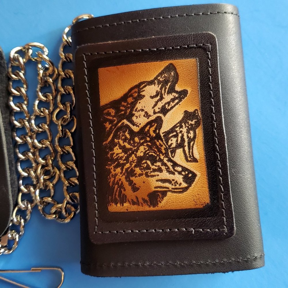 COPY - Genuine Leather WOLF Design Chain Tri-Fold Wallet
